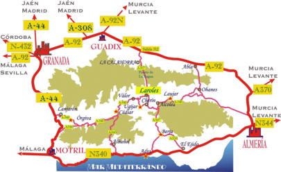 MAPA DE ACCESO A LA ALPUJARRA Y A LA CASA RURAL  CORTIJO BUENA VISTA